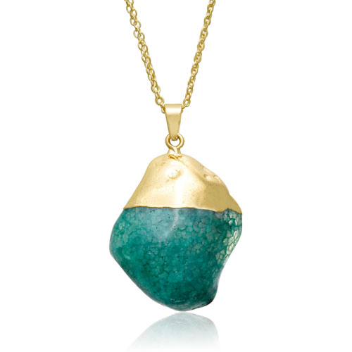 30 Carat Natural Emerald Quartz Necklace In 18 Karat Gold Overlay, 30 Inches