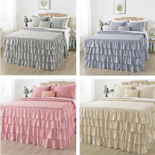Ruffle Skirt Bedspread Shabby Chic Bedding Set with Throw Pillow,Weave Knit Farmhouse bedspreads