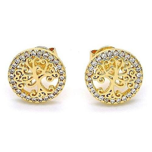 Gold Plated Swarovski made with Crystal Tree of Life Gold Stud Earrings