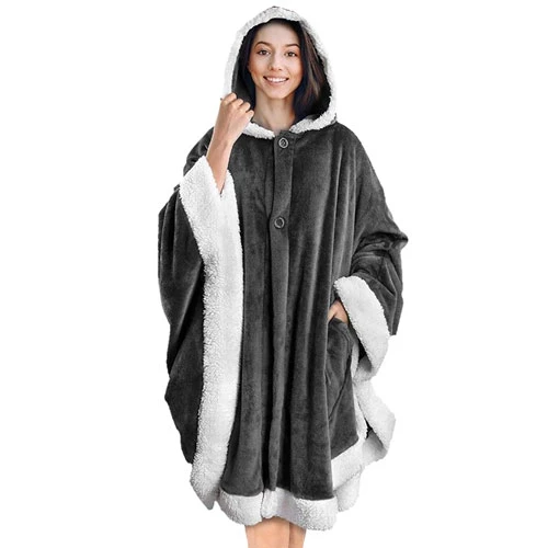 Hoodie Blanket Wrap Wearable Hoodie Snuggle Robe Sweatshirt Soft Lined Cuddle Poncho Cape