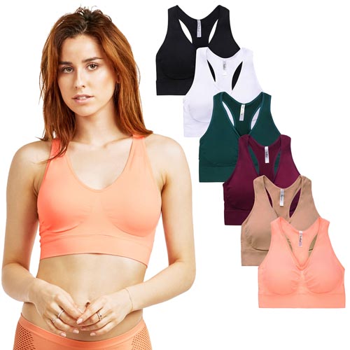 6 Pack Ladies Seamless Racerback Sports Bra