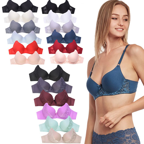 6 Pack Sofra Ladies Plain Lace Bra