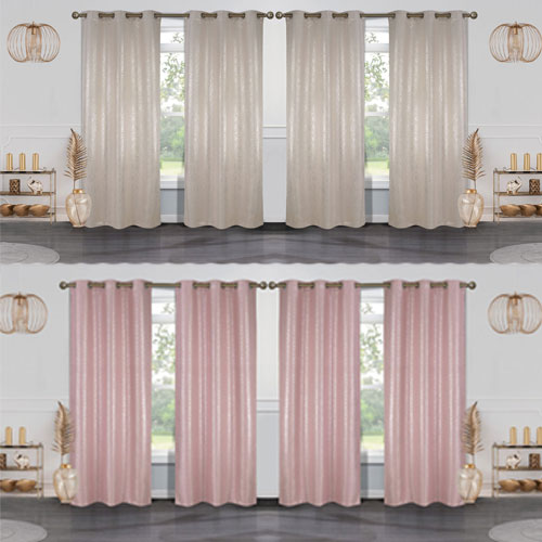 Metallic Textured Blackout Room Darkening Grommet Top Curtains (4-Pack)