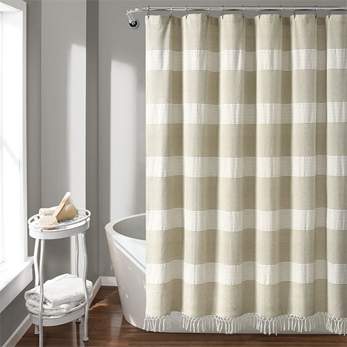 Tucker Stripe Yarn Dyed Cotton Knotted Tassel Shower Curtain Lush Decor