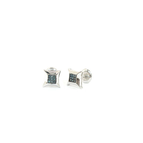 0.925 Sterling Silver Blue Diamond Ladies Thick Border Kite Earrings