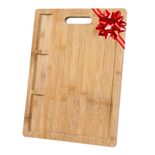 Large Bamboo Cutting Board with Juice Groove & Built-in Compartments