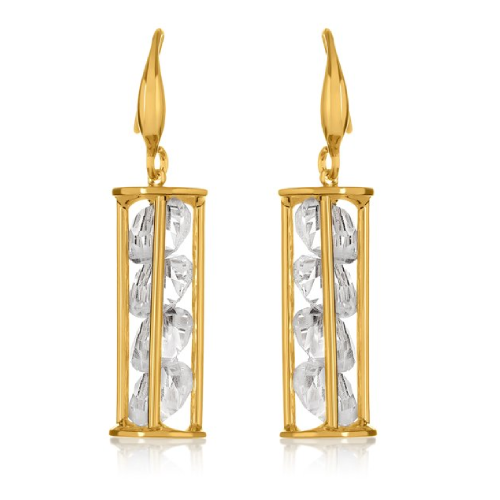 Gold Tone Caged Crystals Dangle Earrings