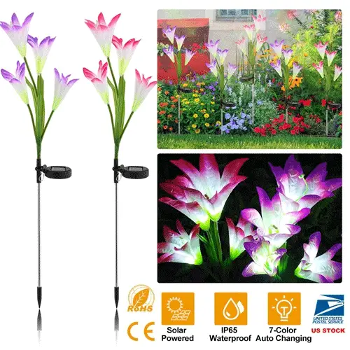 2Pcs Solar Garden Stake Lights Outdoor Lily Flower LD Light 7-Color Changing