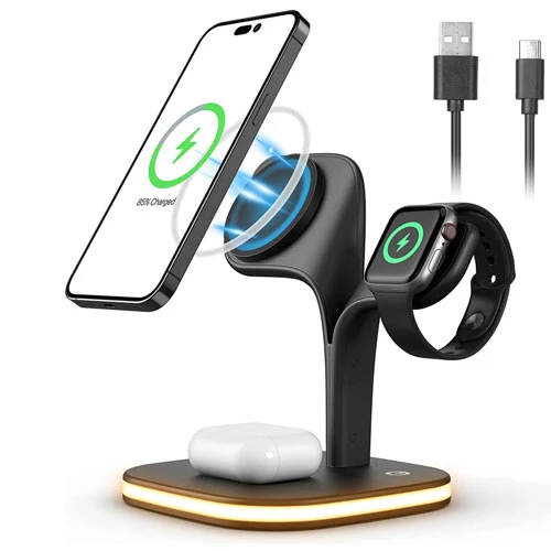 4-in-1 Magnetic Wireless Charger: 15W Fast Charging Stand for iPhone 14/13/12 Pro Max, iWatch 7/6/5 