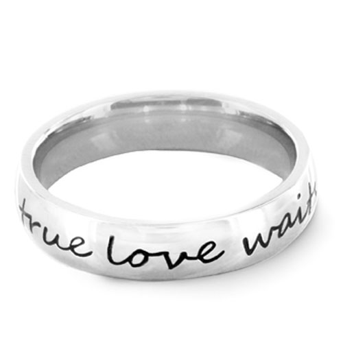 Polished True Love Waits Cursive Script Stainless Steel Ring