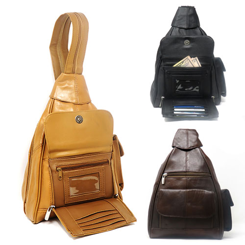 Leather Triangular Backpack With Built In Wallet