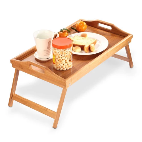 Bamboo Folding Bed Tray Table with Handles - Serving, Snack, Breakfast Tray