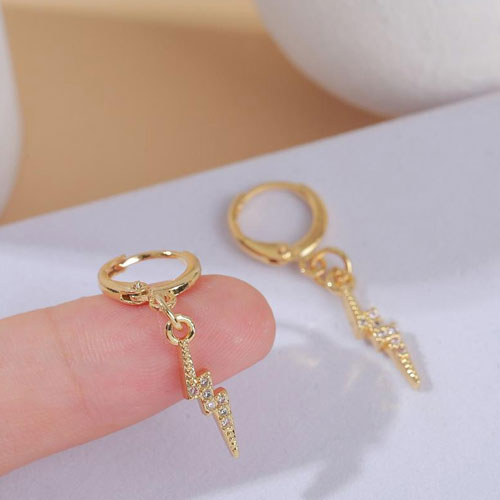 Gold Lightning Bolt Earrings With Crystals