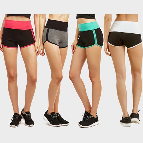 4 Pack Ladies Two-Tone Dolphin Shorts