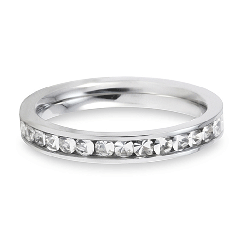 Women's Polished Cubic Zirconia Stainless Steel Ring 2mm