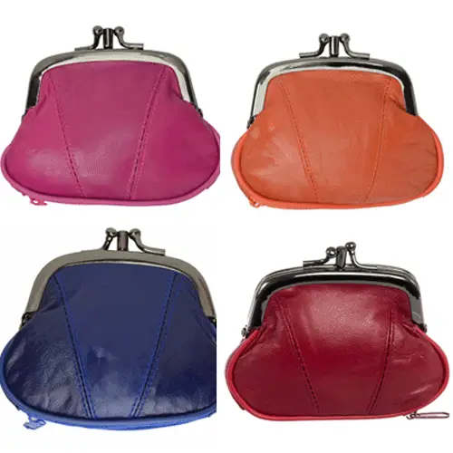 Kiss Lock Leather Coin Purse
