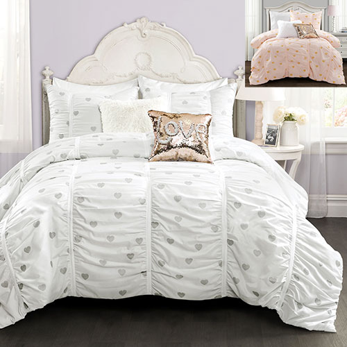 Distressed Metallic Heart Print Comforter Set Back To Campus Dorm Room Bedding
