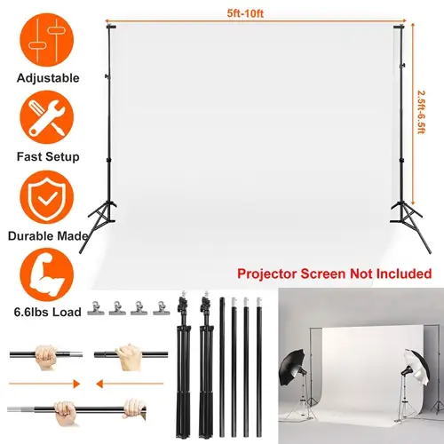 Photo Video Studio 6.5 x 10ft Adjustable Background Support Stand Set with Carrying Bag Clamps